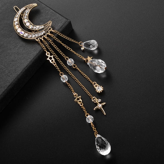 2 Pcs Crystal Rhinestone Dangle Hairpins with Moon, Star, and Tassel Charms - Hair Accessories, Barrettes, Hair Clips with Crystal Beads for Women, Bridal
