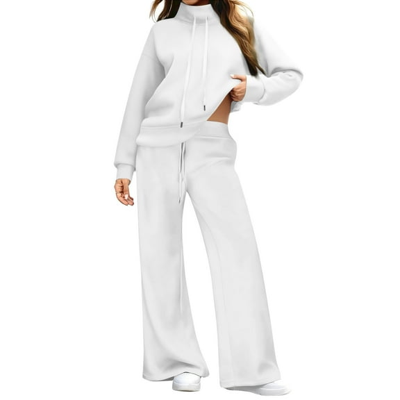 Womens Sweatsuits 2 Piece Outfits Lounge Sweat Sets Oversized Hoodies and Baggy Sweatpants Travel Tracksuit White XL