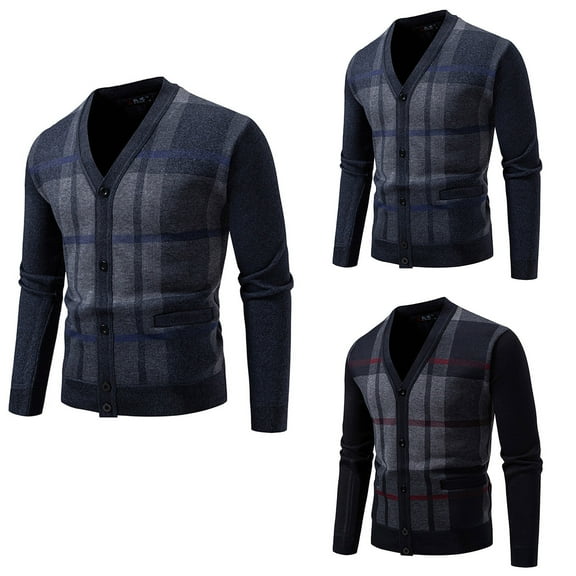 Miluxas Men's Cardigan Sweater Shawl Collar Button Down Knit Blazer Jacket Knitwear Dark Blue