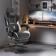 thumbnail image 2 of Dowinx Fabric Gaming Chair with Pocket Spring Cushion, Ergonomic Computer Chair with Footrest, Cloth Gamer Chair with Massage Lumbar Support and Headrest, Black and White, 2 of 7