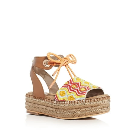 

SAM EDELMAN Womens Saddle Orange Multi Mixed Media Beaded Neera Round Toe Platform Lace-Up Espadrille Shoes 7 M