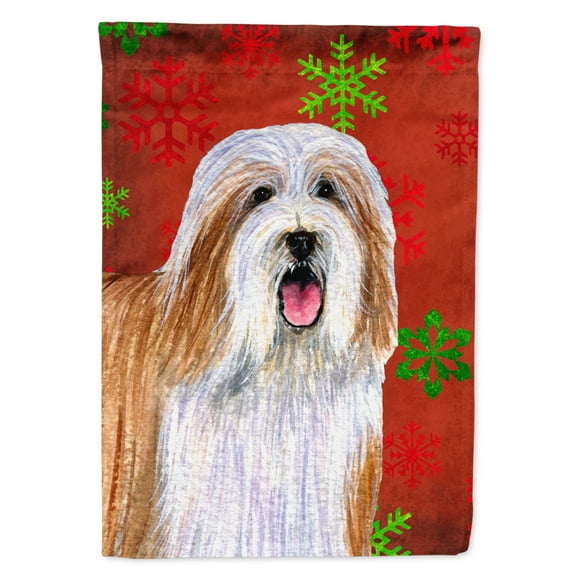 Carolines Treasures LH9330-FLAG-PARENT Bearded Collie Red and Green Snowflakes Holiday Christmas Flag multicolor