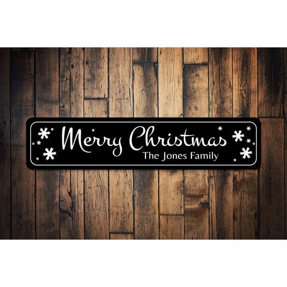 Merry Christmas Snowflake Novelty Decor, Metal Wall Sign - 4x18 Inches