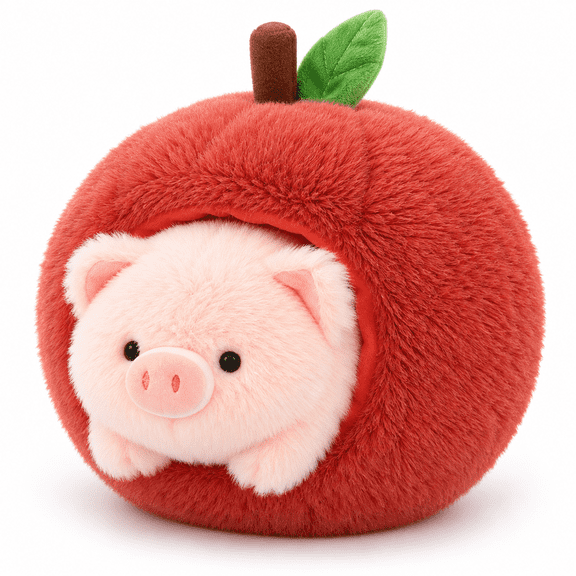 Apple Pig Plush Stuffed Animal, 9.8 Inch Detachable Pig Plush Pillow, Fully Stuffed Soft Pig in Apple Plushie, Cute Fruit Animal Decor Gift