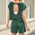 thumbnail image 2 of Bloomae Womens 2 Piece Outfits Trendy Basic Open Back Crewneck Cap Sleeve Tunic Top Drawstring Short Sets Lounge Athletic Matching Set Army Green L, 2 of 9