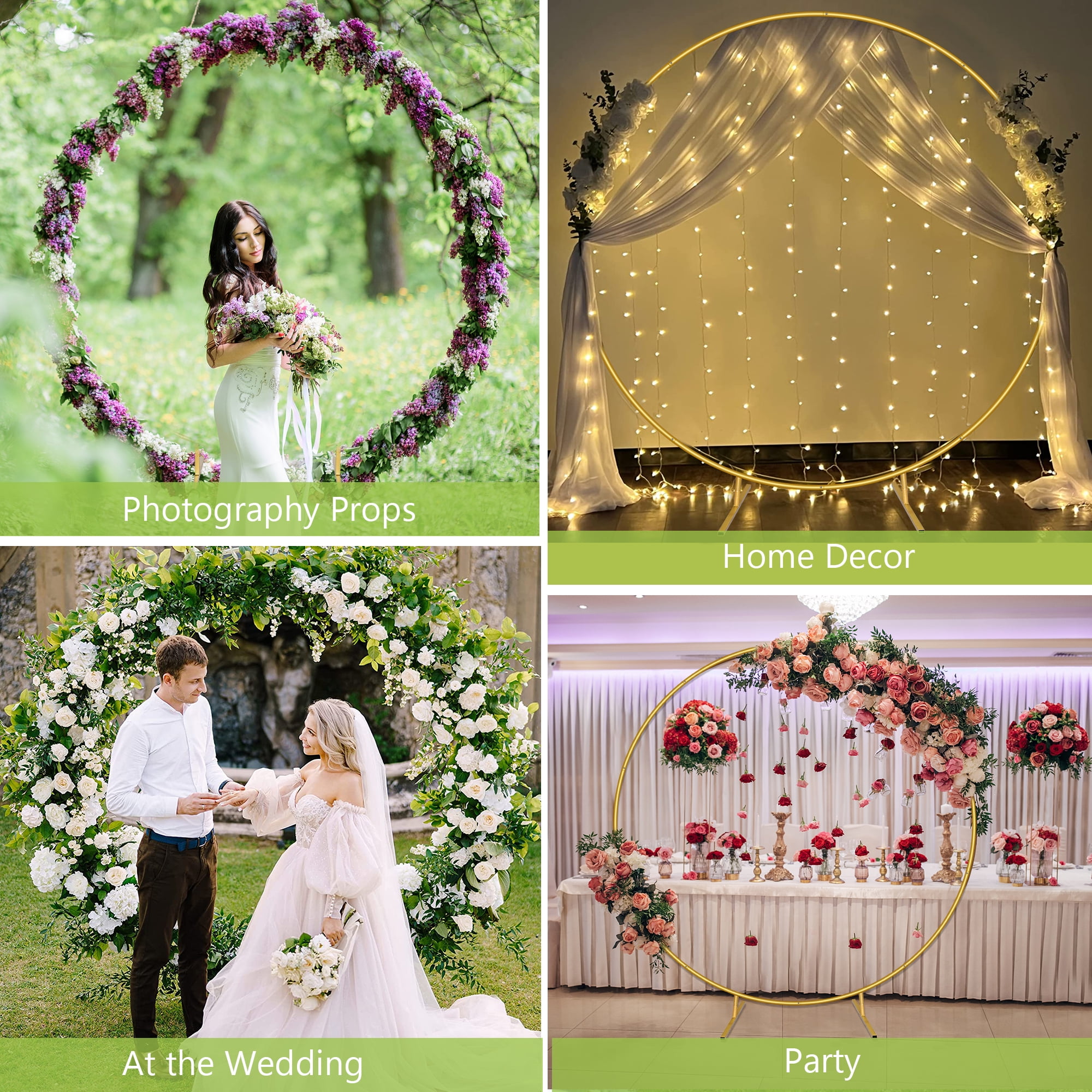 JOPESO 6.6FT Garden Arch for Wedding, Metal Round Backdrop Stand Wedding Arch, Circle Arch Frame Balloon Backdrop Stand with Base for Party Birthday Graduation Baby Shower Anniversary Ceremony Decor
