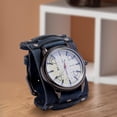 thumbnail image 3 of Puntero de cuero retro Pulseras de reloj Correa ancha Accesorios Casual azul retro jinwen reloj de pulsera, 3 of 7