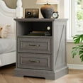 thumbnail image 3 of FANRAL Wood Nightstand with Charging Station for Bedroom,Farmhouse End Side Table with 2 Drawers for Living Room,Dark Grey Nightstand, 3 of 7