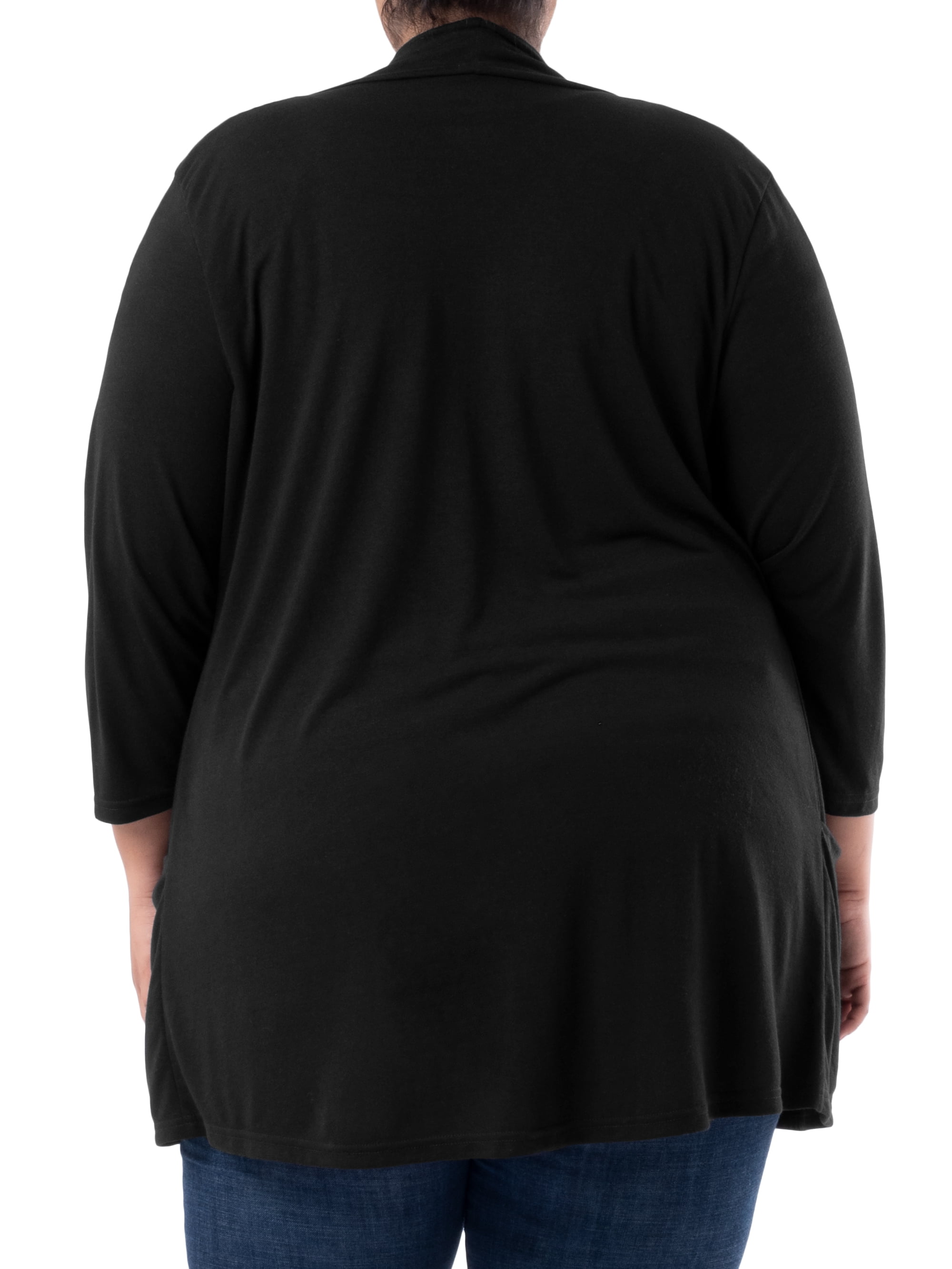Wright's Women's Plus Size 3/4" Sleeve Draped Open Front Jersey Pocket Cardigan, 1X-4X