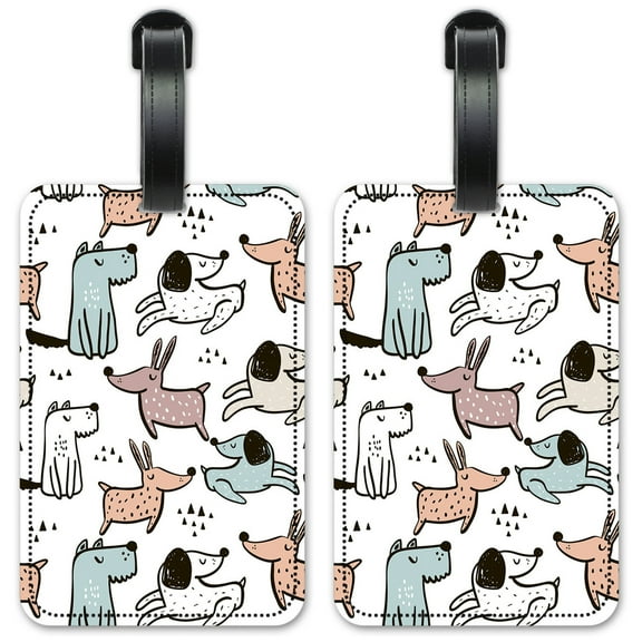 Blue, Orange & Pink Dog Toss - Luggage ID Tags / Suitcase Identification Cards - Set of 2