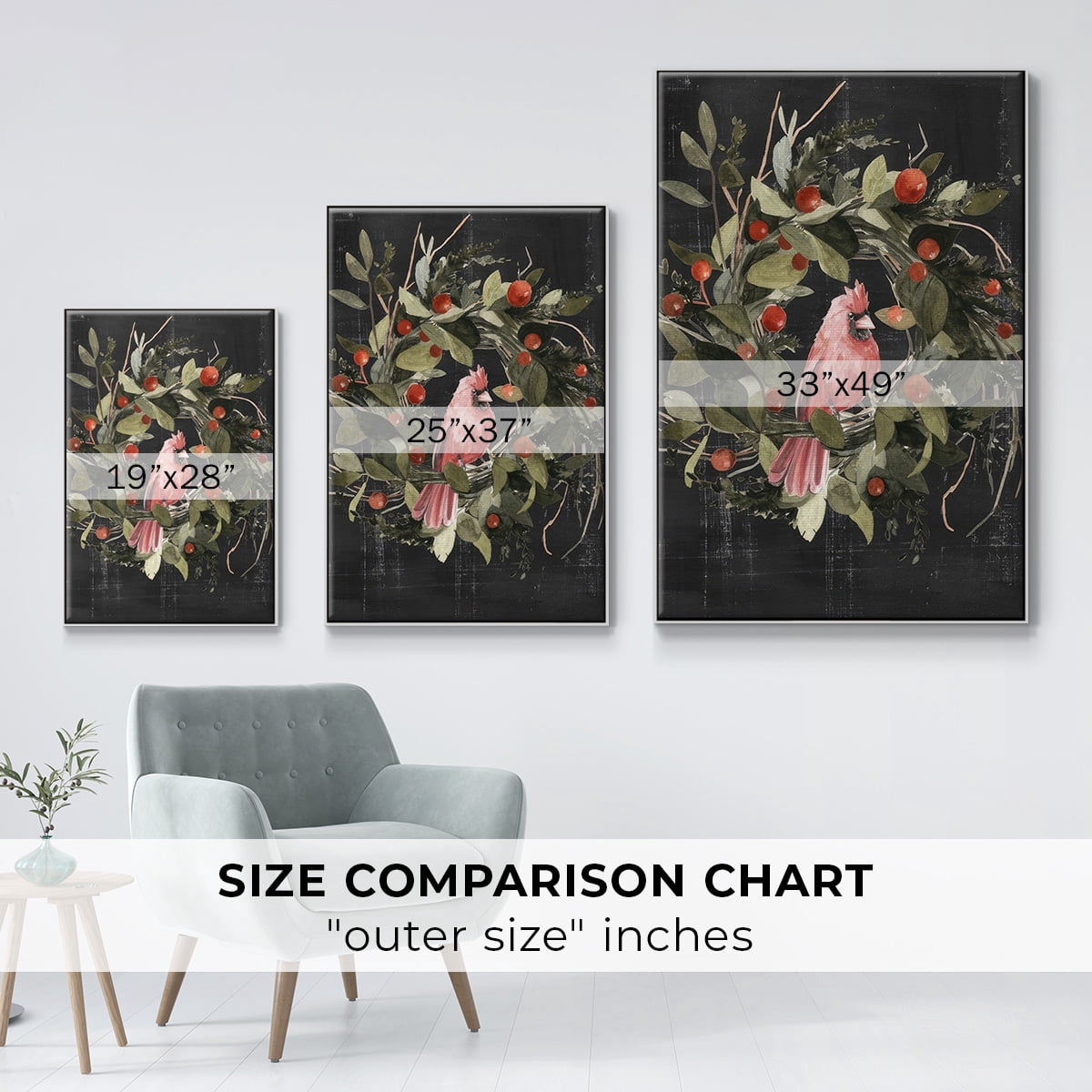 Christmas Cardinal II - Framed Gallery Wrapped Holiday Canvas - 27 x 41 - White Frame