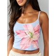 thumbnail image 2 of Women Y2k Floral Print -Tank Top Scoop Neck Spaghetti Strap Camisole Slim Fit Crop Vintage Streetwear Blue L, 2 of 8