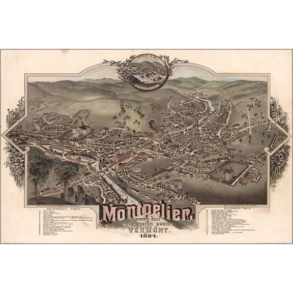 24"x36" Gallery Poster, map of Montpelier, Vermont 1884
