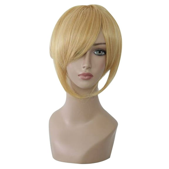 Unique Bargains Human Hair Wigs for Lady 14" Gold Tone Wigs with Wig Cap Shoulder Length