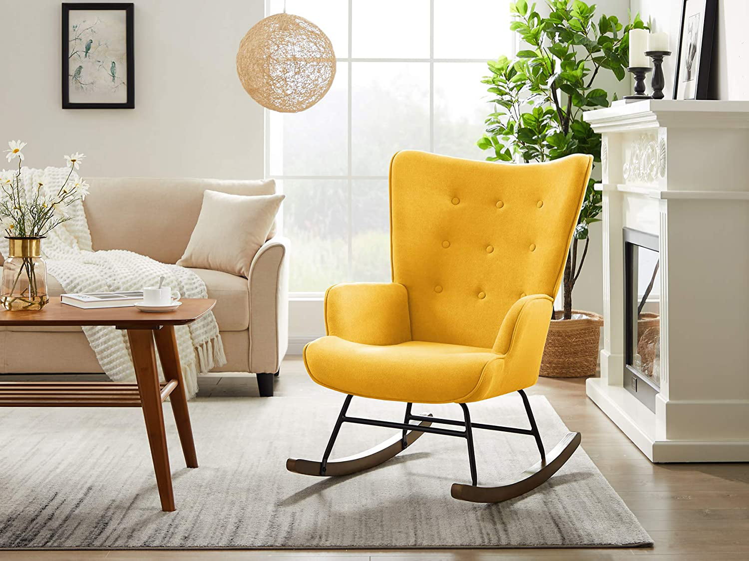 Rocking Chair, Modern Nursery Accent Chair Armchair with