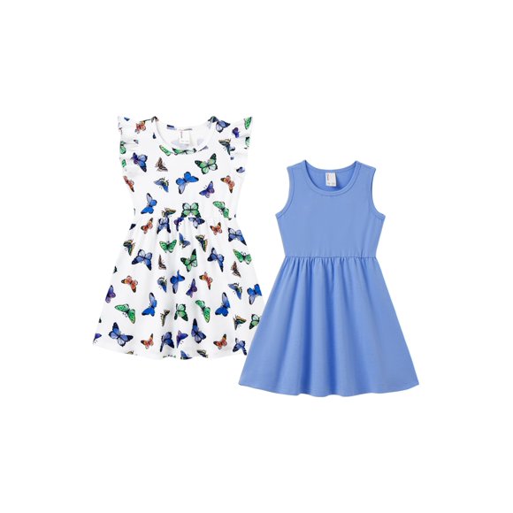 Conjunto de Vestidos para Niña Pequeña PATPAT 2 Piezas Azul Mariposa