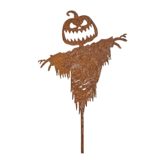 Halloween Pumpkin Iron Garden Stake Vintage Distressed Metal 2D Flat Yard Ornament Fall Harvest Outdoor Decoration for Spooky Holiday Garden Display
