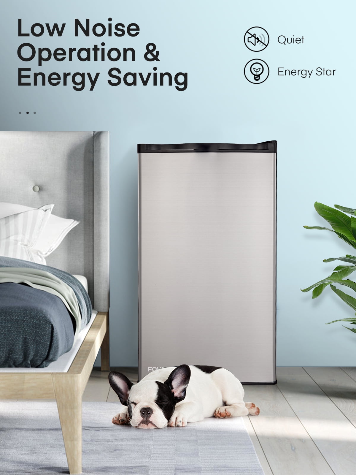 3.2 Cu.ft Mini Refrigerator with 7 Temp Control, FOHERE Compact Fridge with Freezer, Low Noise, Stainless Steel