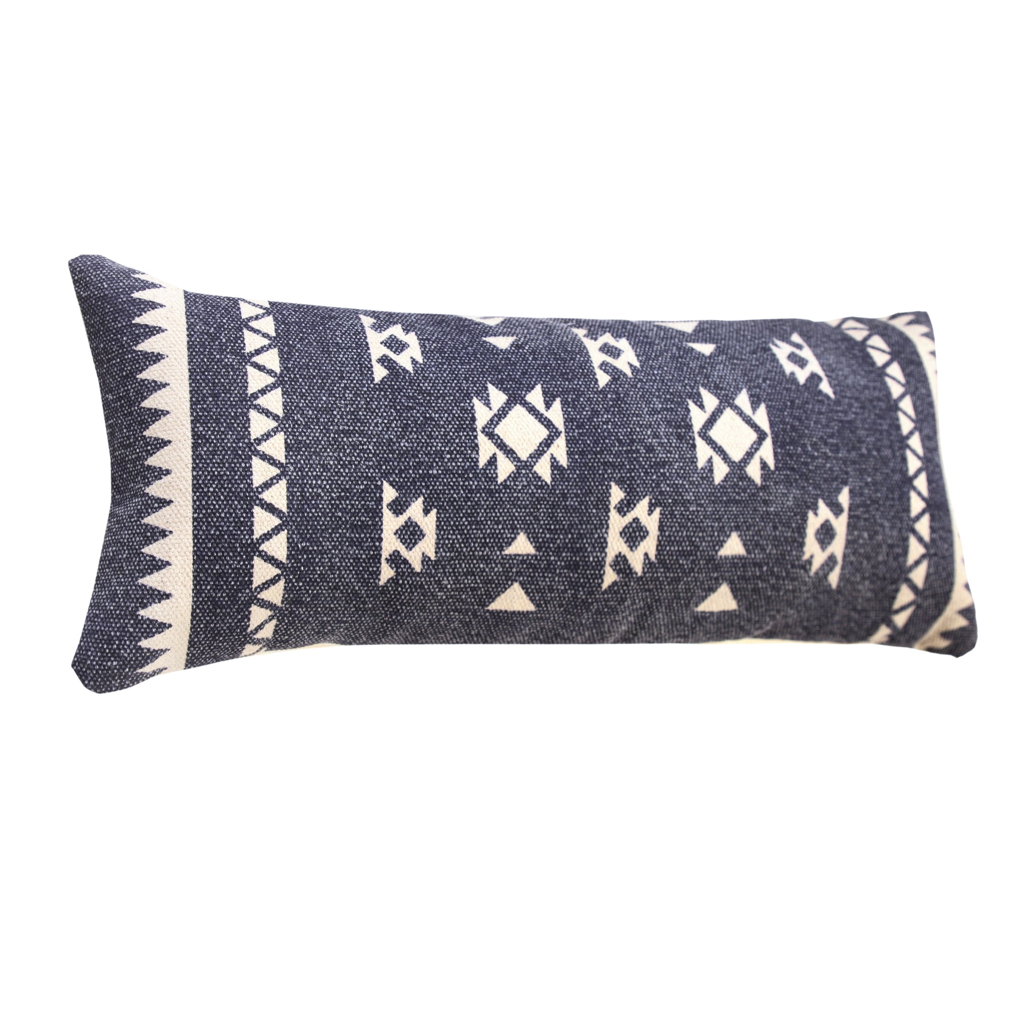 Laddha Home Designs Handwoven Southwestern Tribal Cotton Lumbar Pillow Cover - 36" - Blue and White