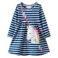 thumbnail image 4 of HILEELANG Little Girls Long Sleeved Dresses Christmas Winter Cotton Casual Cute Stripe Unicorn Cartoon Pattern Dress 6Years, 4 of 7