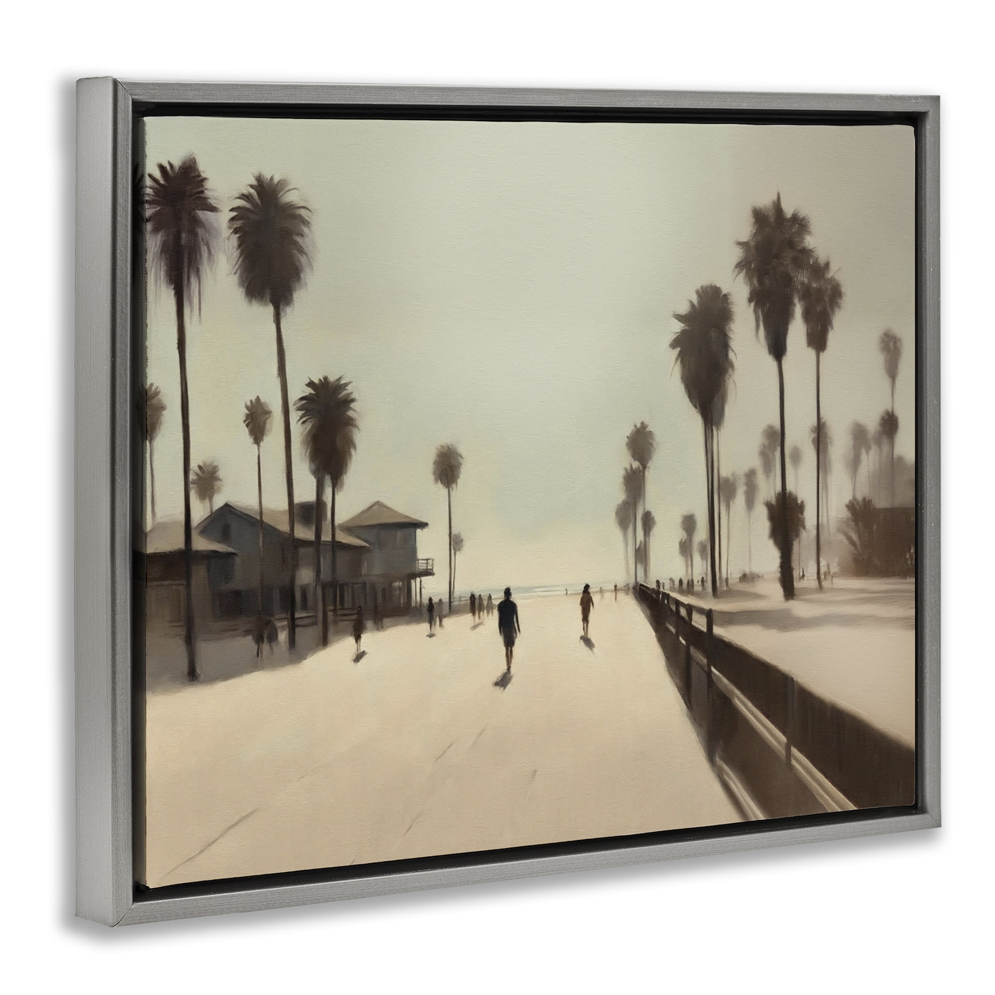 Stupell Industries Midday Sun Beach View Landscape & Nature Painting Gray Floater Framed Canvas Art Print Wall Art, 31 x 25