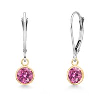 Gem Stone King 14K Two Tone Gold Pink Moissanite Earrings for Women | 1.60 Cttw | Gemstone Birthstone | Round 6MM