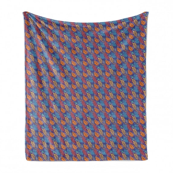 Floral Soft Flannel Fleece Blanket, Summer Theme Sketch of Exotic Colorful Plants in Repeated Pattern, Cozy Plush for Indoor and Outdoor Use, 50" x 70", Dark Ceil Blue and Multicolor, by Ambesonne