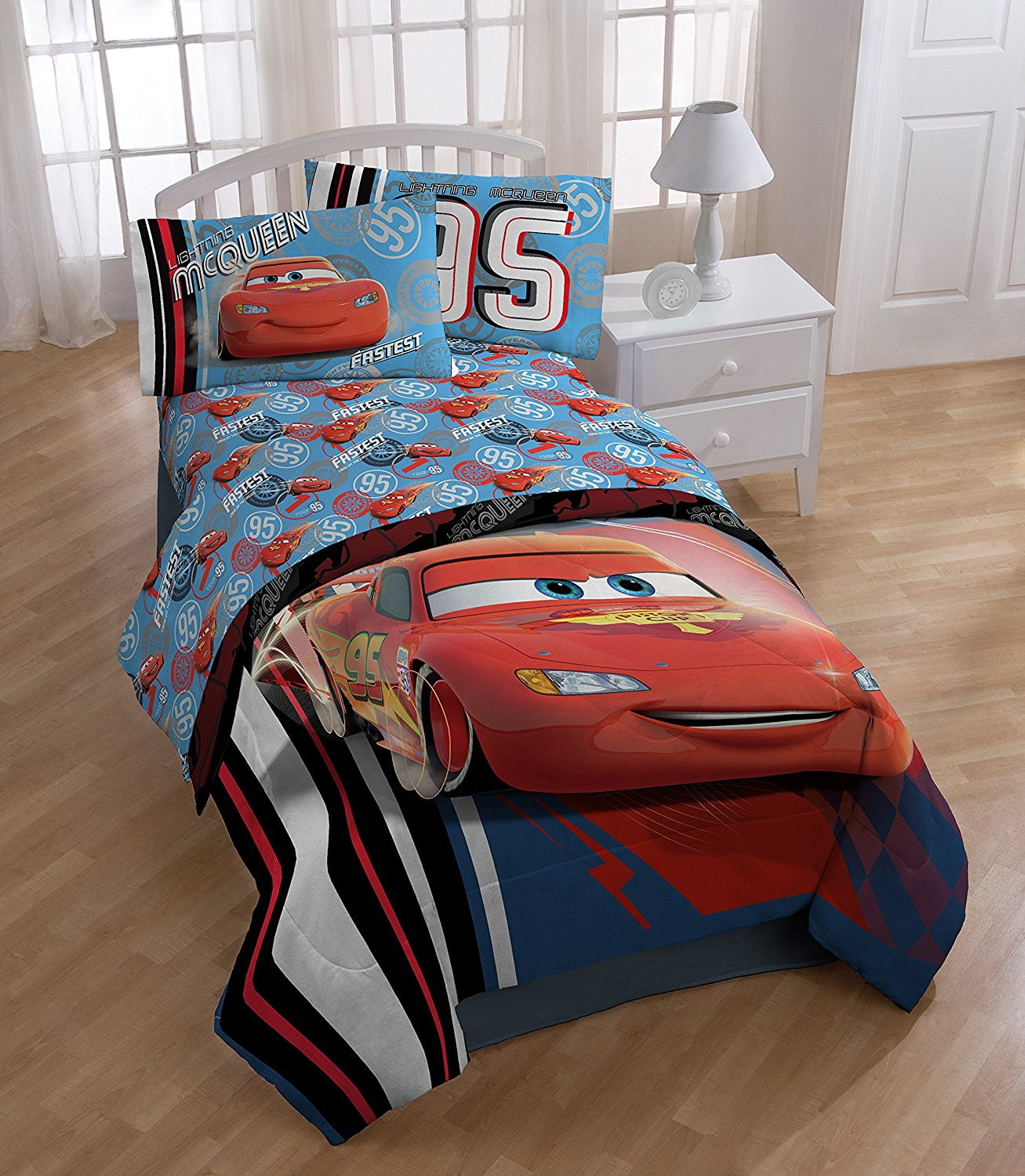 Disney Pixar Cars 95 Twin 3 Piece Blue Sheet Set With Lightning
