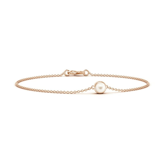 Angara Bezel-Set Round Freshwater Cultured Pearl Chain Bracelet for Women in 14K Rose Gold (Grade: AAA) | June Birthstone, Wedding, Anniversary, Jewellry Gift for Women