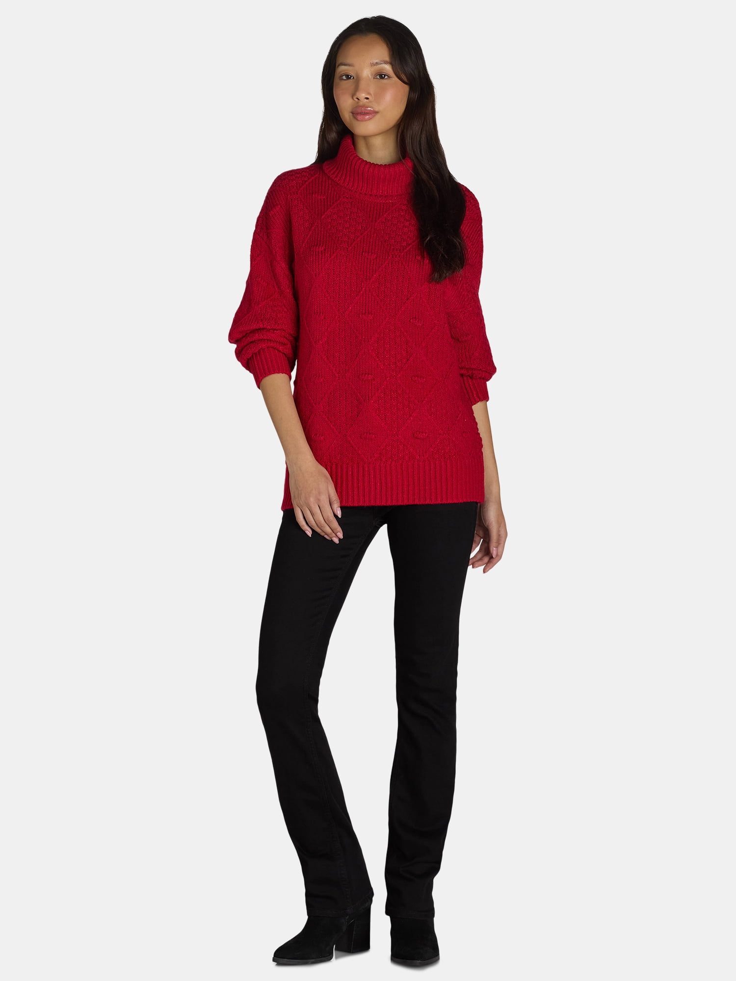Time and Tru Women's and Women's Plus Bobble Knit Turtleneck Sweater, Midweight, Size XS-4X