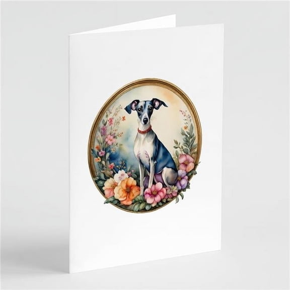 Italian Greyhound and Flowers Greeting Cards and Envelopes Pack of 8 7 in x 5 in