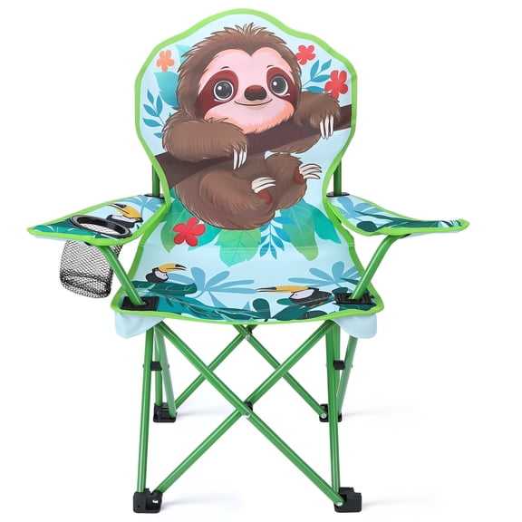 Hengguang Kids Camping Chair, Beach Folding Chair with Safety Lock for Boys Girls Toddler with Cup Holder & Carry Case- Tailgate, Travel, Lawn- for Indoor & Outdoor（Sloth）