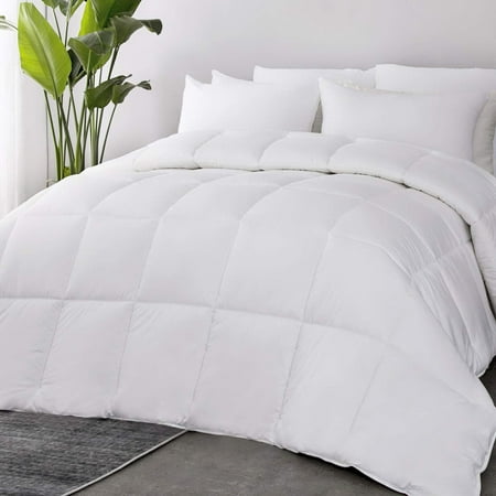 Bedsure 100% Cotton All-Season Quilted Down Alternative Comforter Queen with Corner Tabs - 60OZ Lightweight&Fluffy Plush Microfiber Fill in Whole Piece, Machine Washable with No Clumping Duvet
