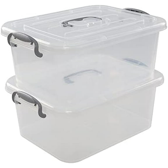 8 L Plastic Clear Storage Box, 2-Pack Storage Latch Box with Lid