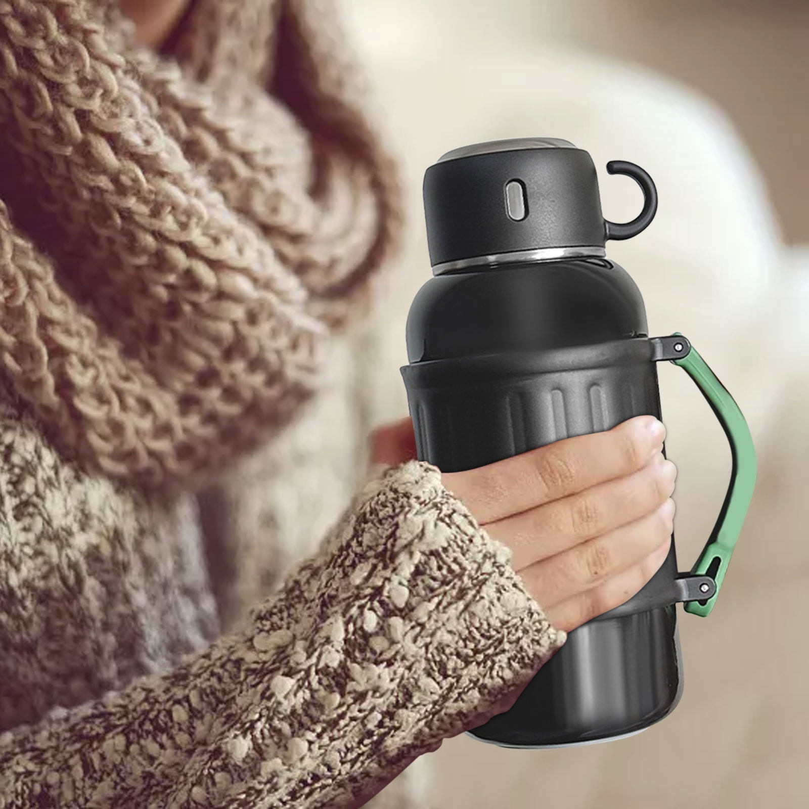 Hxlamzoo Large Insulated Jug 1000ML with Handle Thermos, Stainless Large Insulated Jug Vacuum Water Bottle Lid Water Cup Dual-Purpose, Portable Insulated Jug