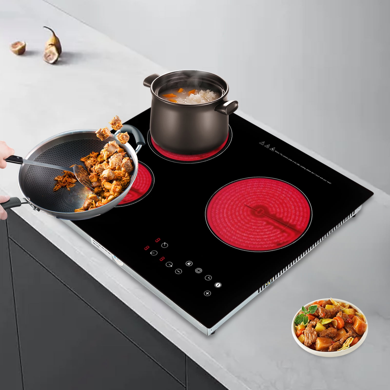 3-Burner Ceramic Cooktop with 9 Heating Levels, Intelligent Control, Safety Lock, and Adjustable Temperature for Precise Cooking
