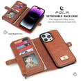 thumbnail image 6 of Dteck for iPhone 16, Zipper Pocket Wallet Case, Multifunction Magnetic Detachable PU Leather Card Slot Kickstand Case with Wrist Strap, Brown, 6 of 6