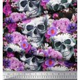 thumbnail image 2 of Soimoi Polyester Crepe Fabric Skull,Rose & Anemone Flower Print Sewing Fabric Yard 42 Inch Wide, 2 of 3