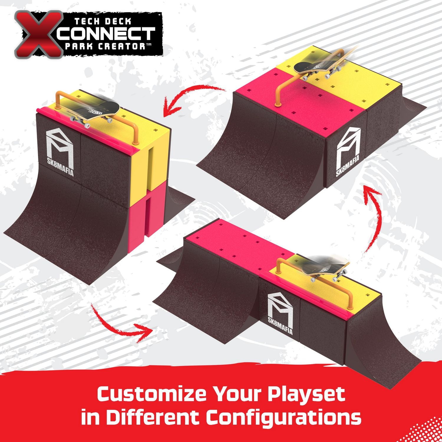 Tech Deck, Vert Wall 2.0, X-Connect Park Creator, Coffret rampe à construire et à personnaliser avec fingerboard exclusif, jouet pour garçons et filles à partir de 6 ans