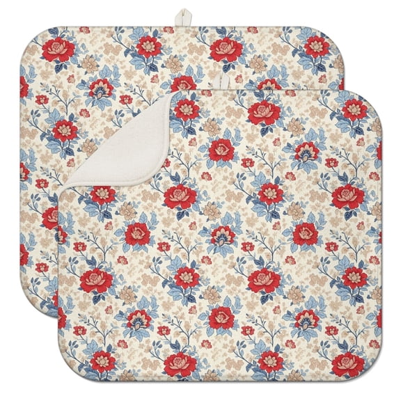 Pioneer Flower Floral Print Pattern Kitchen Dish Drying Mat 1 Pack, Ultra Absorbent Microfiber Drainer Mat, 16"x18"