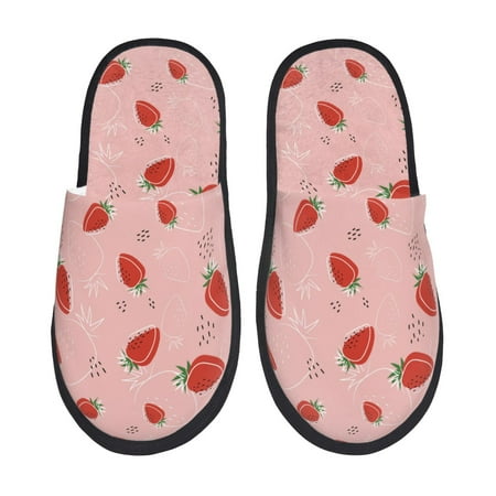Balery Cute Strawberry C Slient Indoor Furry Fleece Comfort House Shoes Soft Non-Slip Home Shoes Cotton slippers House Slippers-- Large