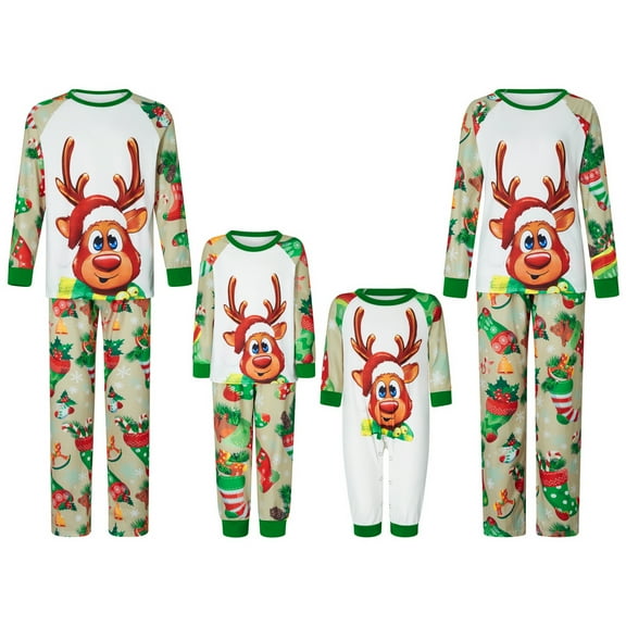 Family Christmas Pjs Matching Sets 2024 Christmas Pajamas for Family Cute Xmas Reindeer Holiday Sleepwear Set