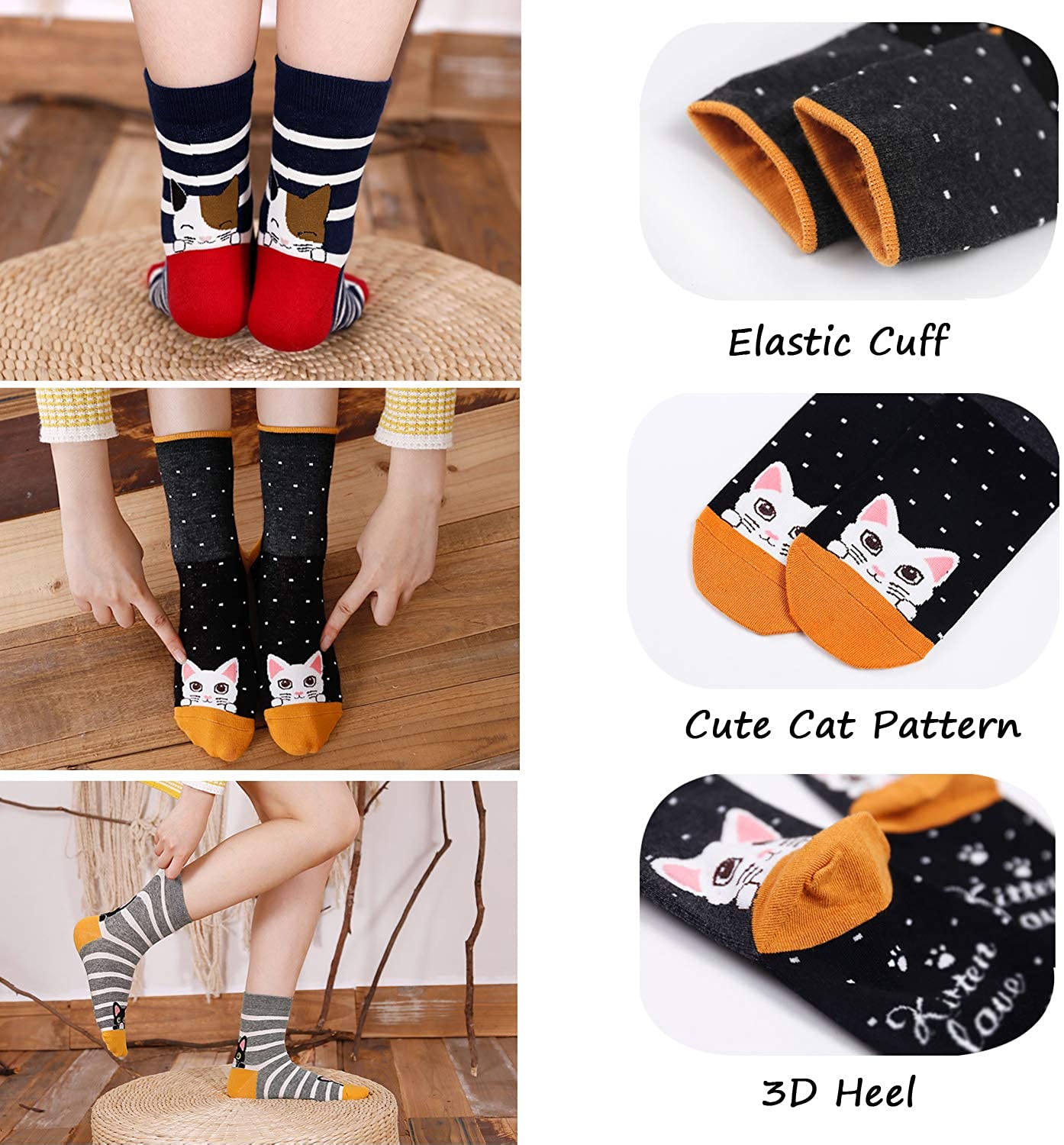 Womens Socks, LOFIR Crazy Funny Cute Socks for Women, Novelty Cartoon Dog Cat Animal Soft Cotton Crew Socks for Women Ladies, 5 Pairs - image 5 of 8
