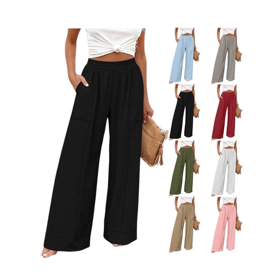Womens Pants summer Wide Leg Cotton Linen pants Casual Loose Lightweight palazzo Pant vacation Travel Outfits