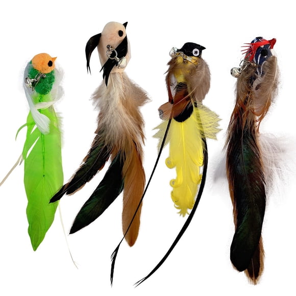 Cat Wand Refill Bird 4PCS Fake Feather Cat Stick Replacement Pet Toy Accessory
