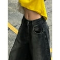 thumbnail image 5 of Women's Black Washed Denim Jeans Baggy Wide Leg Vintage Streetwear Style, 5 of 7