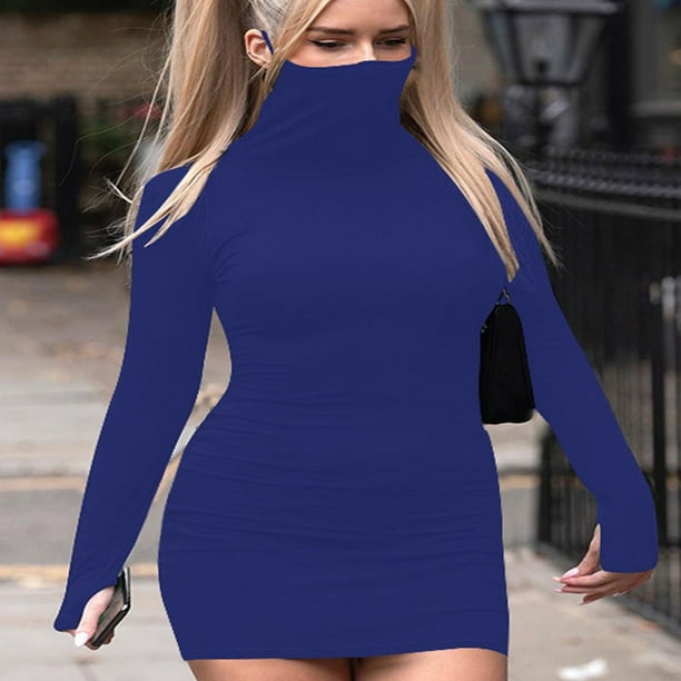 Women Dress Wrapped Midi Long Sleeve High Neck Spring Dresses Walmart