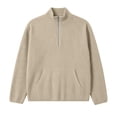 thumbnail image 2 of Bosfbaoi Half Zip Sweaters for Men Stand Collar Ribbed Knit Pullover With Kangaroo Pocket Casual Long Sleeve Sweatshirt, 2 of 7