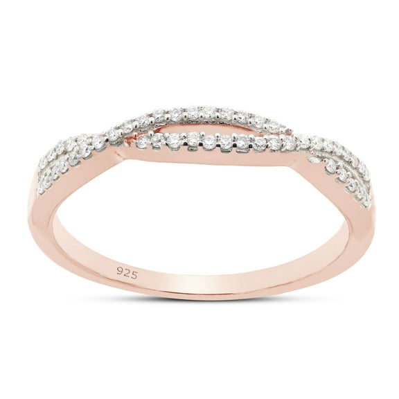AFFY Infinity Twist Band Ring for Women, 0.10CT Round Moissanite Diamond 14K Rose Gold over Silver-4