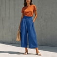 thumbnail image 6 of VEKDONE Womens Palazzo Pants Summer Cotton Baggy Ankle Pants Casual Elastic High Waist Wide Leg Pants with Pockets Blue L, 6 of 7